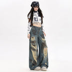 Womens American-style Distressed Wide-leg Jeans