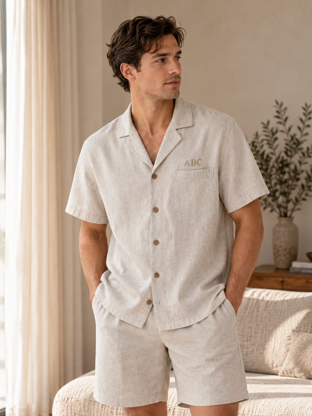 Men's Short-Sleeve Hemp Sleepwear Set